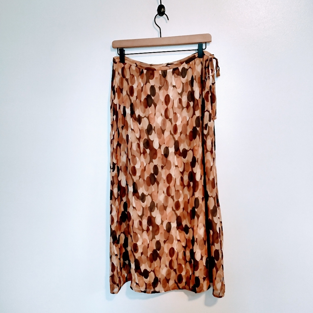 Vintage Y2K Liz Clairborne silk midi skirt in brown pattern.  Lined size 10 peti